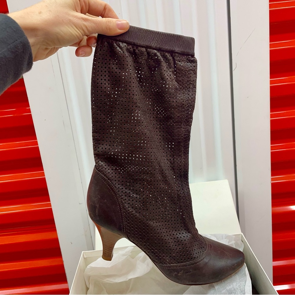 Anthropologie Patrizia Pepe Genuine Perforated Italian Brown Leather Boots